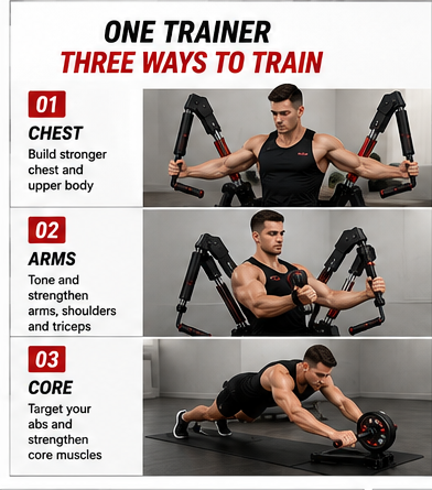 3 in 1 Hydraulic Strength Trainer Adjustable Chest Arm and Core Workout Equipment