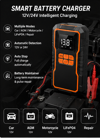 6 in 1 Car Emergency Power Station Jump Starter with Air Compressor